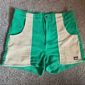 Hammies Womens Corduroy High Waisted Rollerskate Shorts Two-Tone in Green & Sand